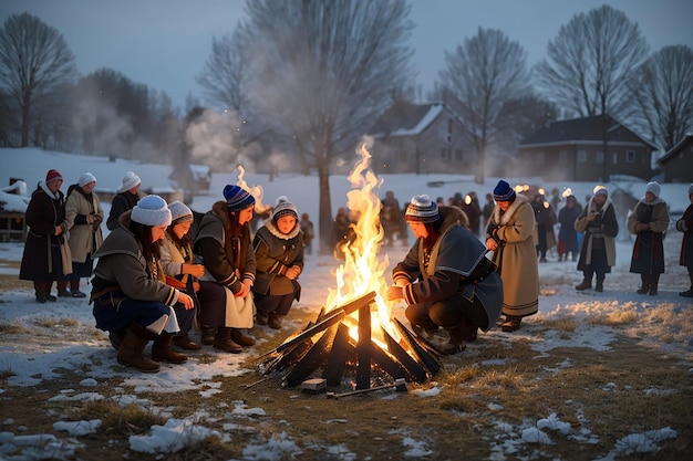 In the midst of the winter frost the villagers unite a ritual that lighting of the fire