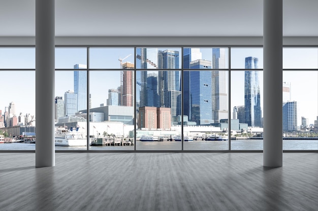 Midtown New York City Manhattan Skyline Gebouwen van High Rise Window Mooie Dure Onroerend Goed Lege ruimte Interieur Wolkenkrabbers Uitzicht Stadsgezicht Dagtijd Hudson Yards West Side 3D-rendering