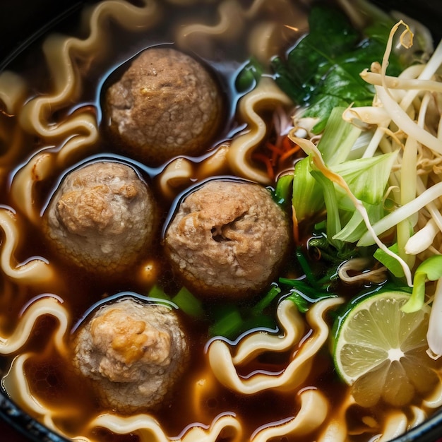 Photo mie soup with bakso or baso is an indonesian meatball