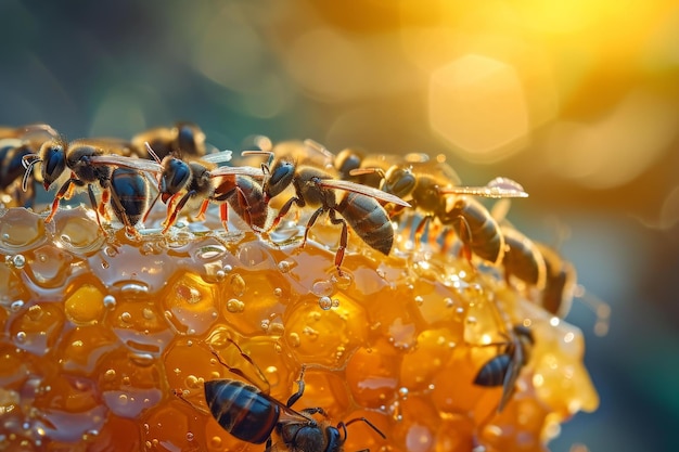 Foto mieren laten honing nectar vallen, genereren ai.