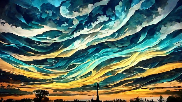 強力な雲 抽象的なデジタル油絵