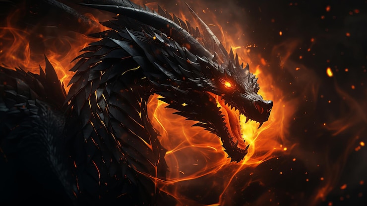 Photo mighty dragon emerges from flames to unleash its fiery roar amidst chaos generative ai
