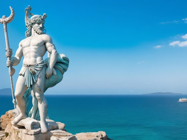 Могущественный бог морских океанов и моряков Нептун Посейдон древняя статуя греческого Средиземноморья