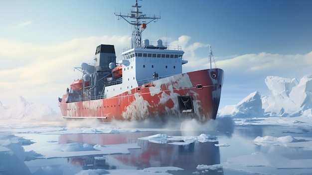 アークティックの海域を開拓する強力な破氷船 AIが生成された
