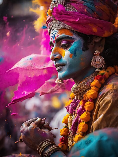 Mighty lord Krishna Playing Holi