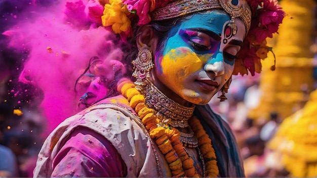 Photo mighty lord krishna playing holi