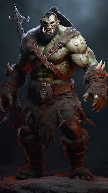 Mighty Orc Berserker Full Body-portret met enorme bijl