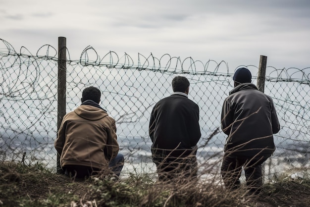 Photo migrant crisis african migrants at the border generative ai