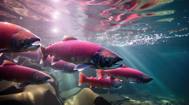 Migration for spawning of pink salmon closeup