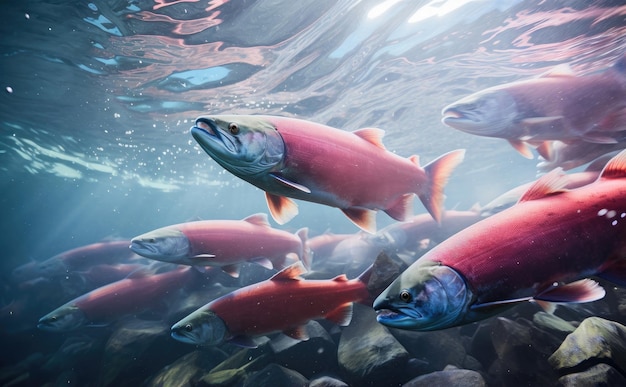 Migration for spawning of pink salmon closeup