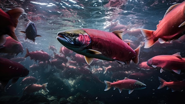 Migration for spawning of pink salmon closeup