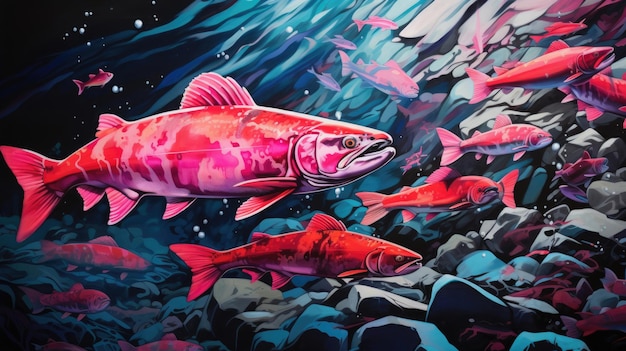 Migration for spawning of pink salmon closeup