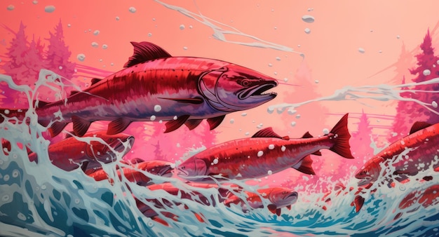 Migration for spawning of pink salmon closeup