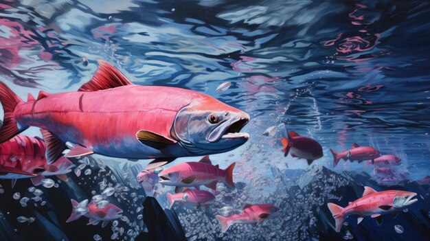 Migration for spawning of pink salmon closeup