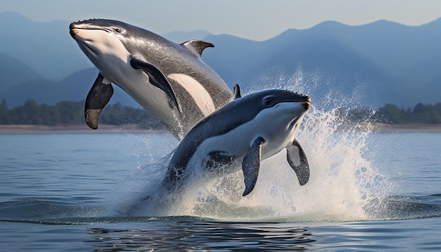 Photo the migration of whales or dolphins focusing on the sheer scale and grace of these marine mammals