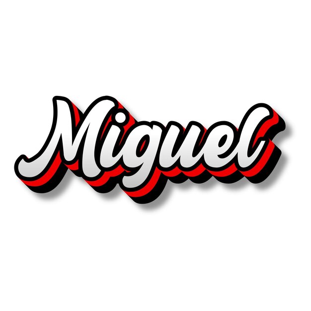 Miguel Text 3D Silver Red Black White Background Photo JPG