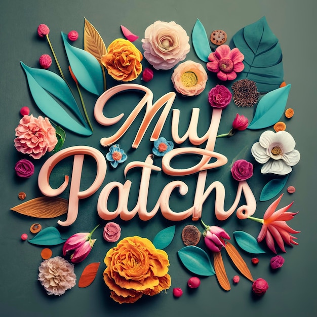 mijn patches tekst gemaakt met bloemen en bladeren