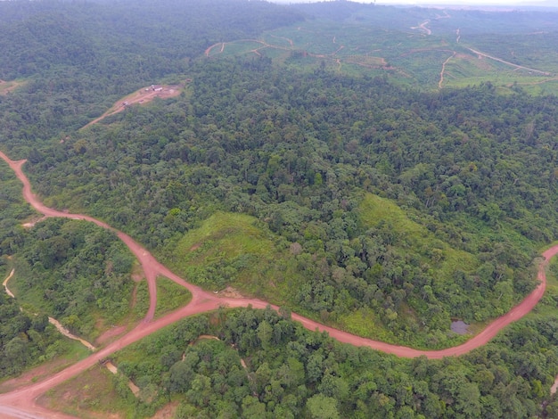 mijnbouwactiviteiten, kolen halen, vervoeren en laden bij een kolenmijnproject. Luchtfoto.