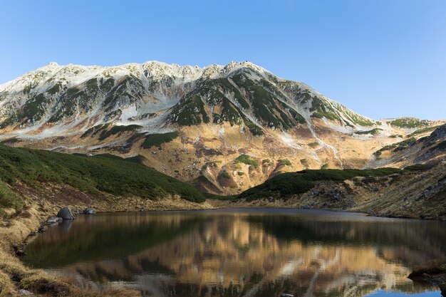 Photo mikuri pond and reflection of mountain