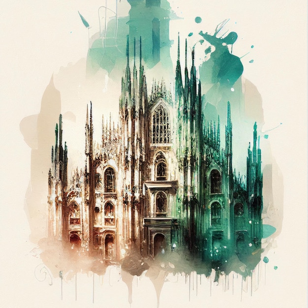 Milan Cathedral in watercolor style by Generative AI