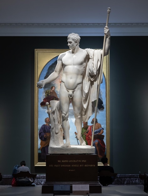 Milan Italy 23 September 2023 Brera antique painting museum The Napoleon statue by Antonio Canova 1807