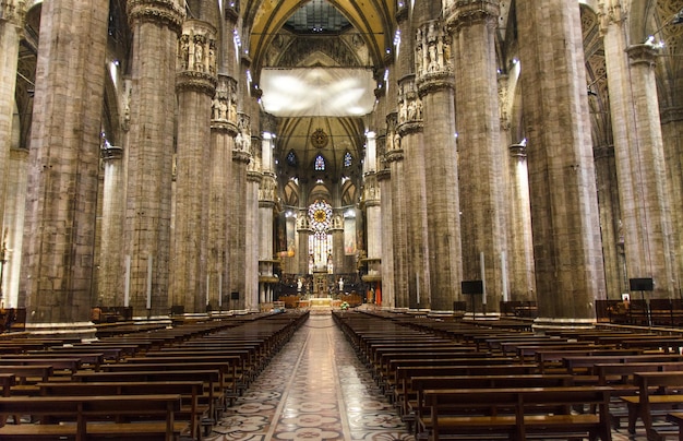 Milan Italy Interior of Duomo di Milano Cathedral with columns
