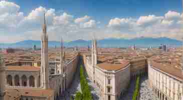 Photo milan italy panorama view from milan cathedral royal palace of milan palazzo realle and velasca