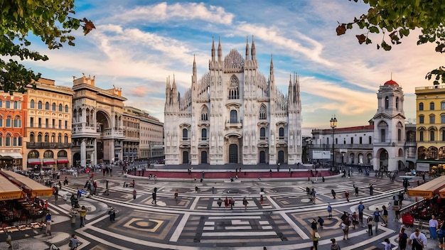 Milan piazza with view of milan duomo in italy