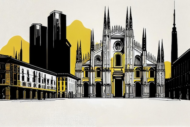 Milan Travel Illustration Italy Tourism Concept Western Europe Drawing Imitation AI Generative Content