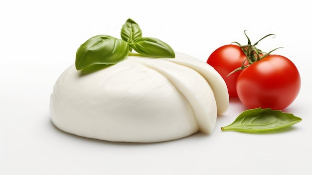 Photo a mild mozzarella cheese captured in a closeup realistic photo against a white background generative ai
