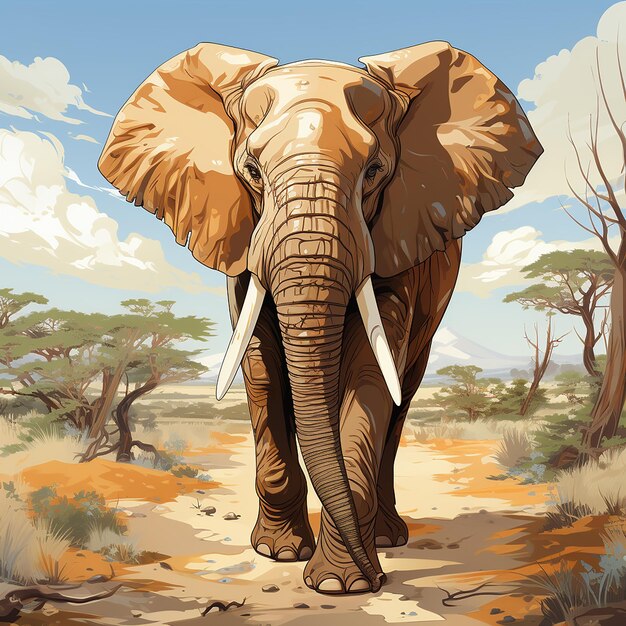 Milde gigantische vectorillustratie van een olifant