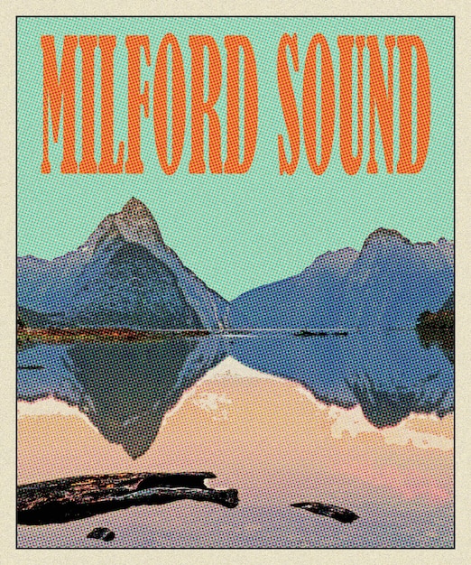 Foto milford sound retro poster di viaggio