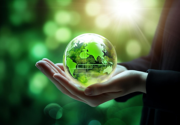 Milieuconcept Globe Glas In Groen Bos Met Zonlicht