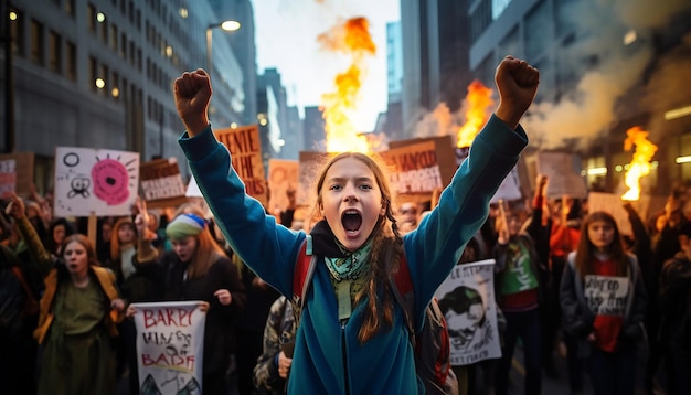 milieuprotest gericht op activisten en spandoeken die oproepen tot actie tegen klimaatverandering