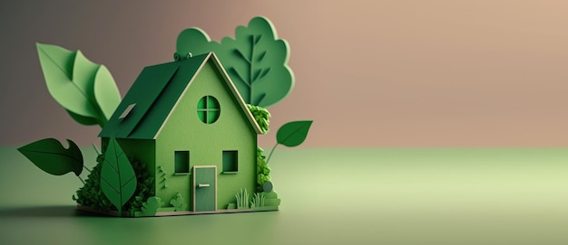 Milieuvriendelijk huis met kopieerruimte en groene milieuachtergrond Generatieve Ai