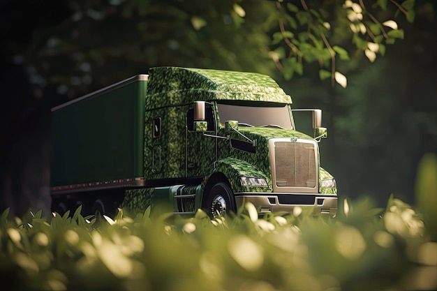 Milieuvriendelijk vervoer De groene camouflage vrachtwagen