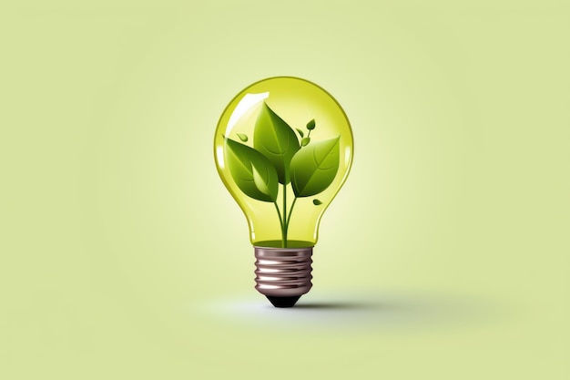 Milieuvriendelijke gloeilamp met groene achtergrond van planten Hernieuwbare en duurzame energie Generatieve AI