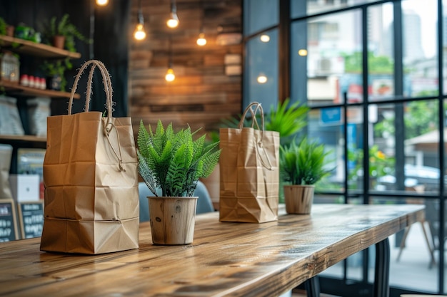 Foto milieuvriendelijke gourmetwinkel die klanten begroet met lekker vers voedsel, huishoudelijke versieringen en eco