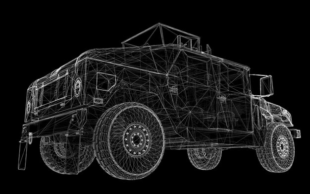 Militair tankmodel, carrosseriestructuur, draadmodel