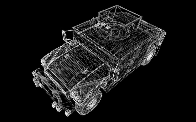 Militair tankmodel, carrosseriestructuur, draadmodel