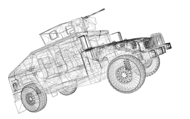 Foto militair tankmodel, carrosseriestructuur, draadmodel