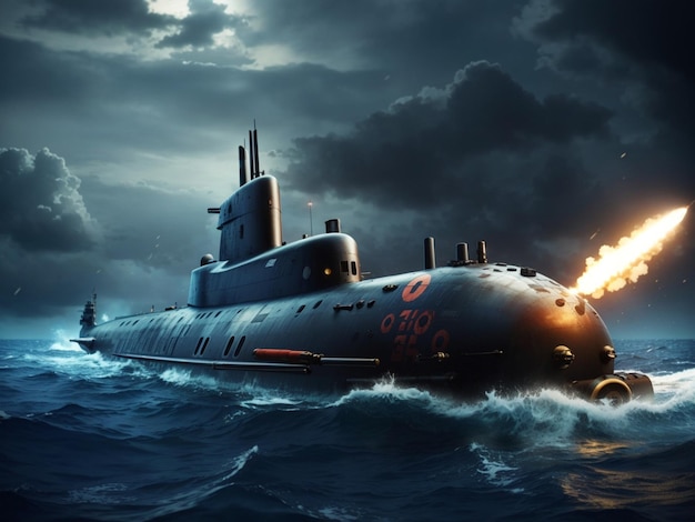 Militair wapen nucleaire onderzeeër oorlogswapen diepe zee onderwater slagschip achtergrond behang