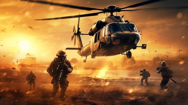 Militaire helikopter vervoert soldaten Generatieve AI