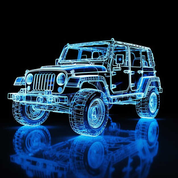 Foto militaire jeep hologram blauwe neon