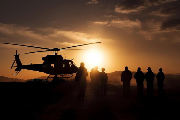 Foto militaire soldaten leger kracht operatie missie bij zonsondergang in de vijand ingediend epische oorlog patriottische concept