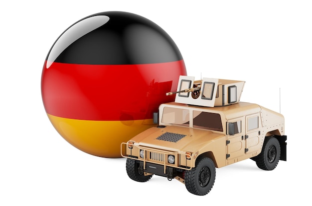 Militaire vrachtwagen met Duitse vlag Gevechtsverdediging van Duitsland concept 3D-rendering