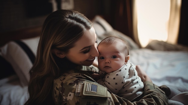 Militaire vrouw herenigd met haar kind