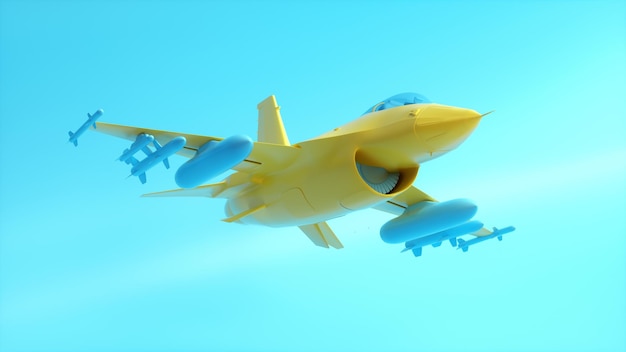 Военный самолет-истребитель F16 ВВС летает в небе с боевой подвеской в национальном парке