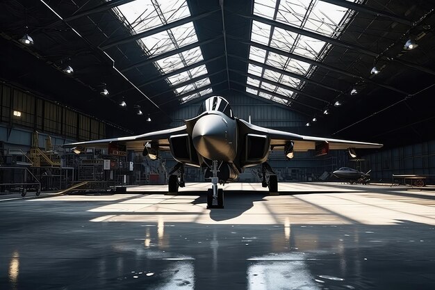 Foto aerei militari all'interno dell'hangar pronti per l'azione