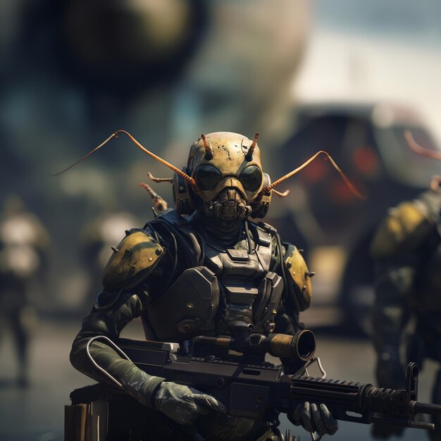 Военная муравья с оружием Красивая иллюстрация